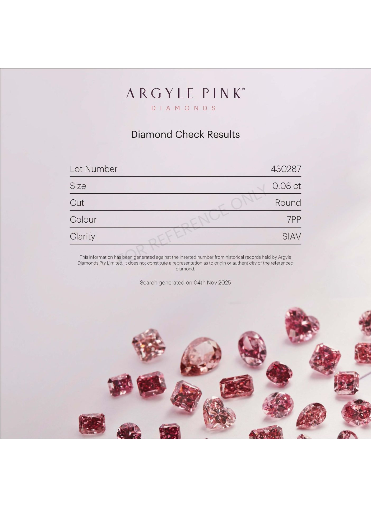 CERTIFIED ARGYLE Round Diamond 0.08ct 7P SIAV