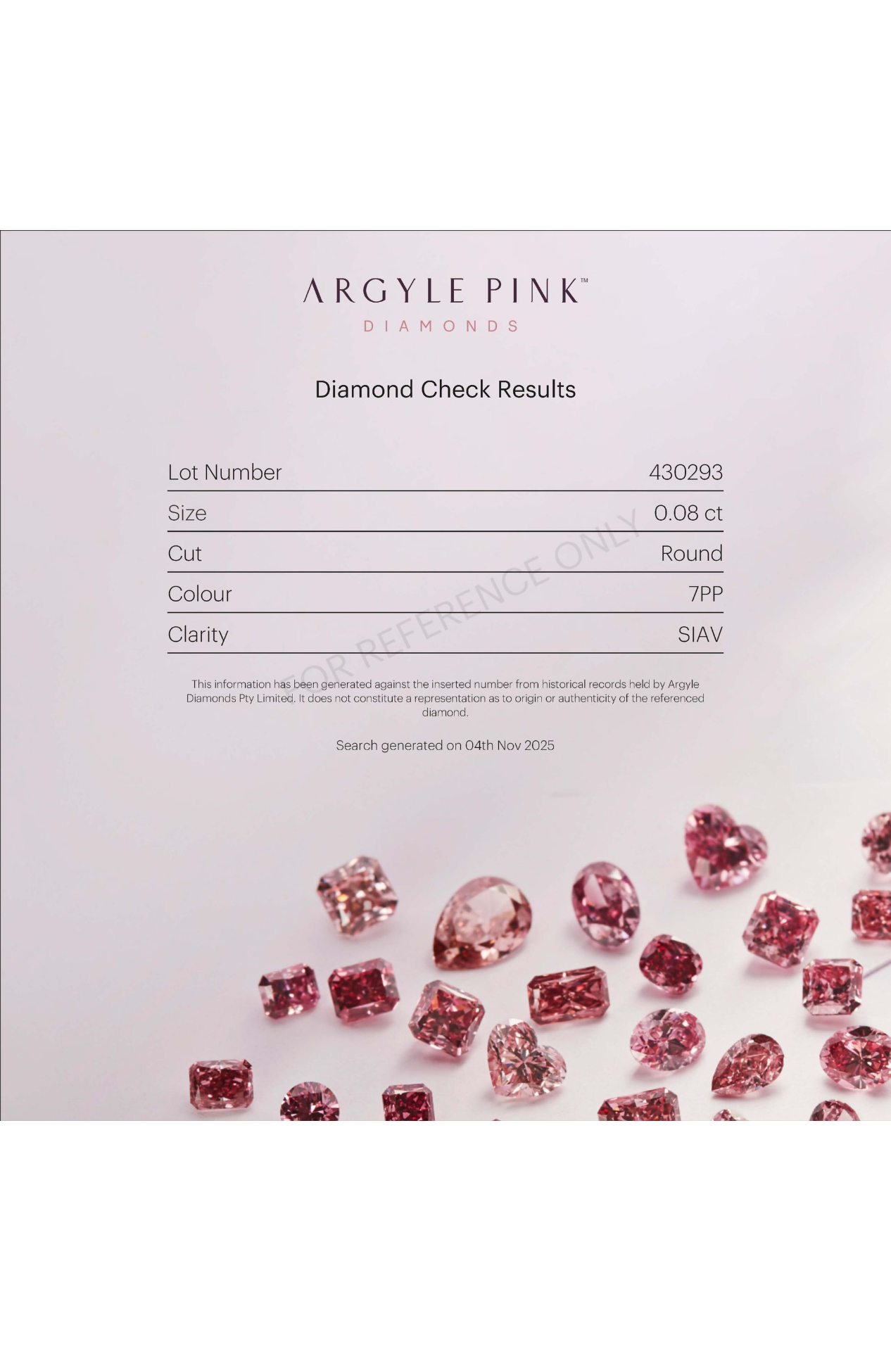 CERTIFIED ARGYLE Round Diamond 0.08ct 7P SIAV 430293