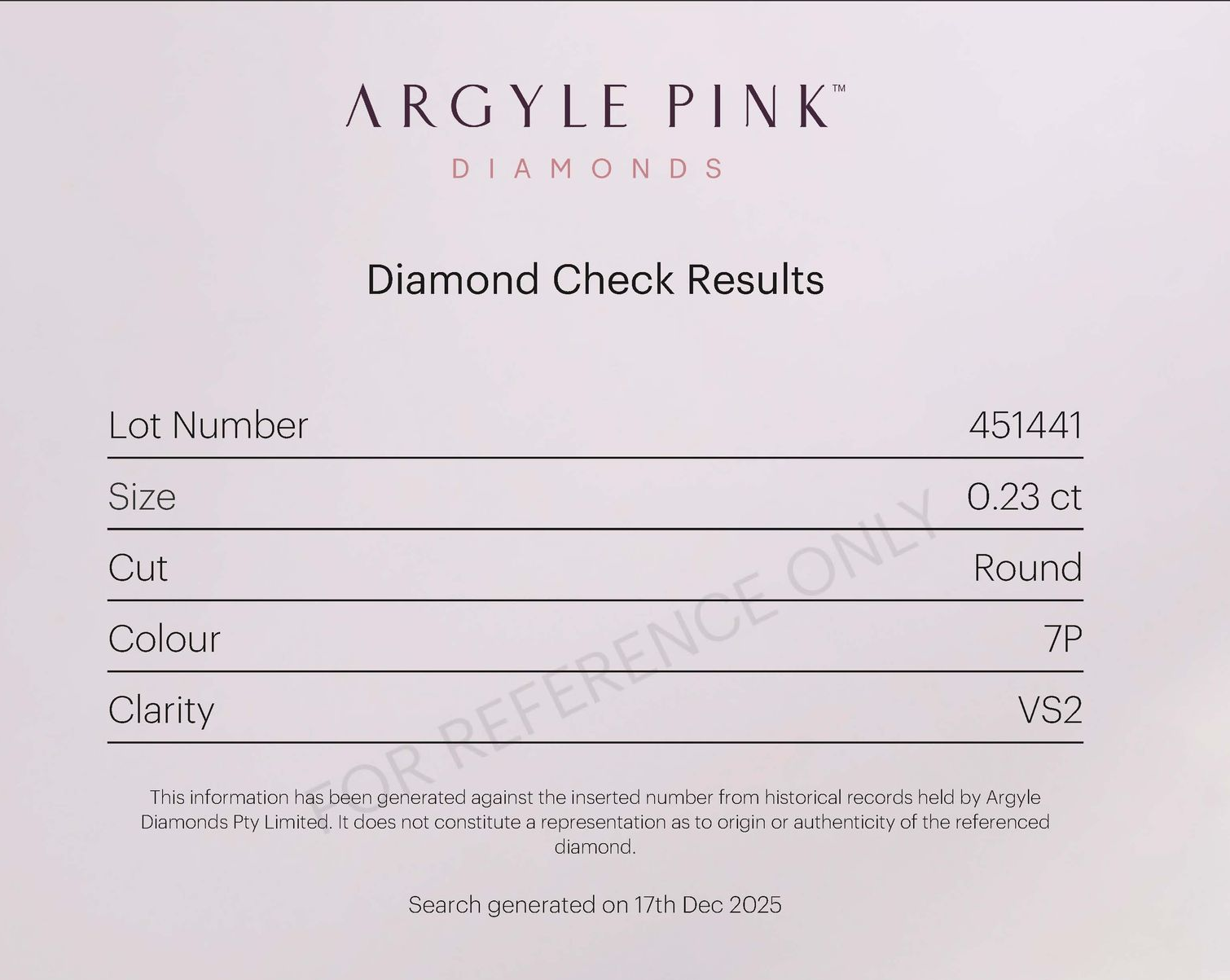 CERTIFIED ARGYLE Round Diamond 0.23ct 7P VS2