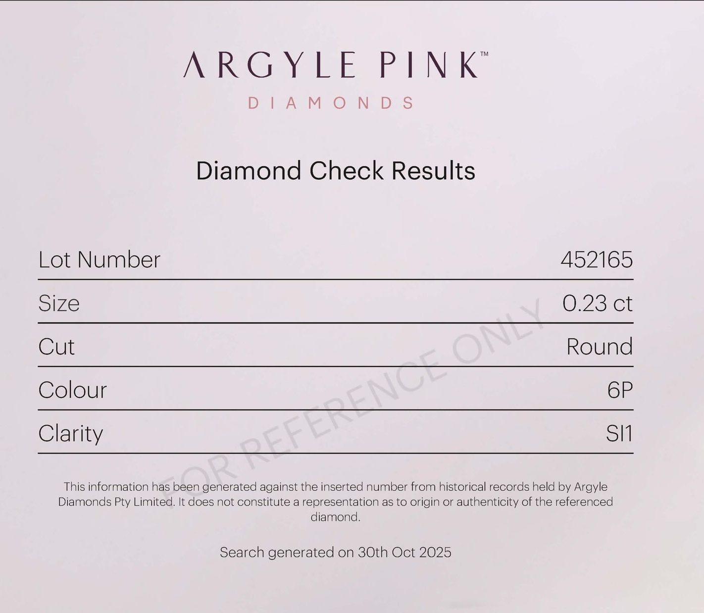 CERTIFIED ARGYLE Round Diamond 0.23ct 6P SI1