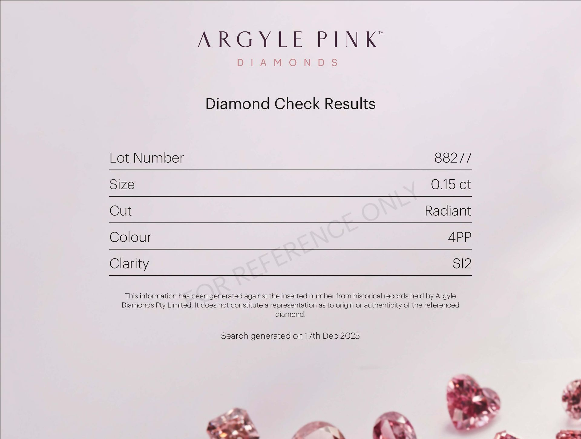 CERTIFIED ARGYLE Radiant Diamond 0.15CT 4PP SI2