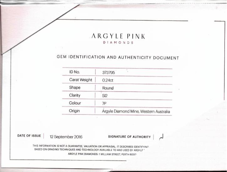 CERTIFIED ARGYLE Round Diamond 0.24ct 7P SI2