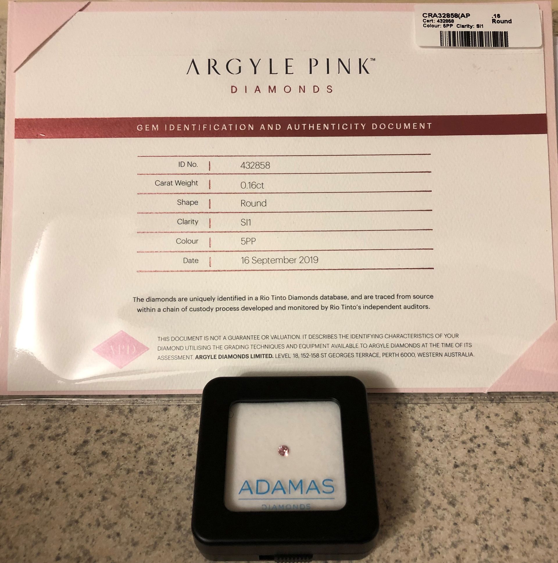 CERTIFIED ARGYLE Round Diamond 0.16ct 5PP SI1