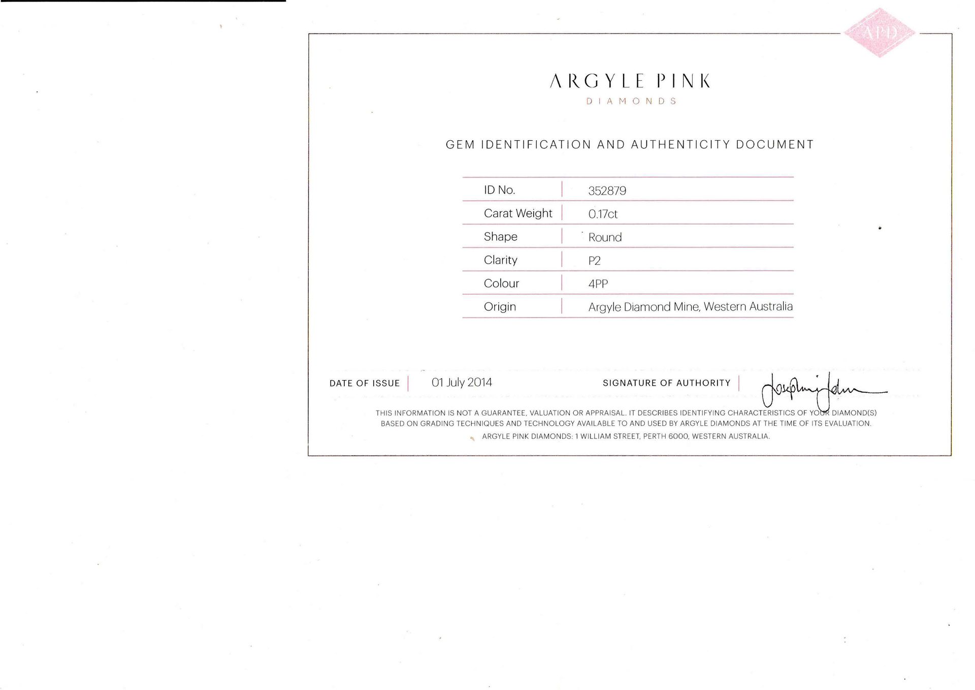 CERTIFIED ARGYLE Round Diamond 0.17ct 4PP P2