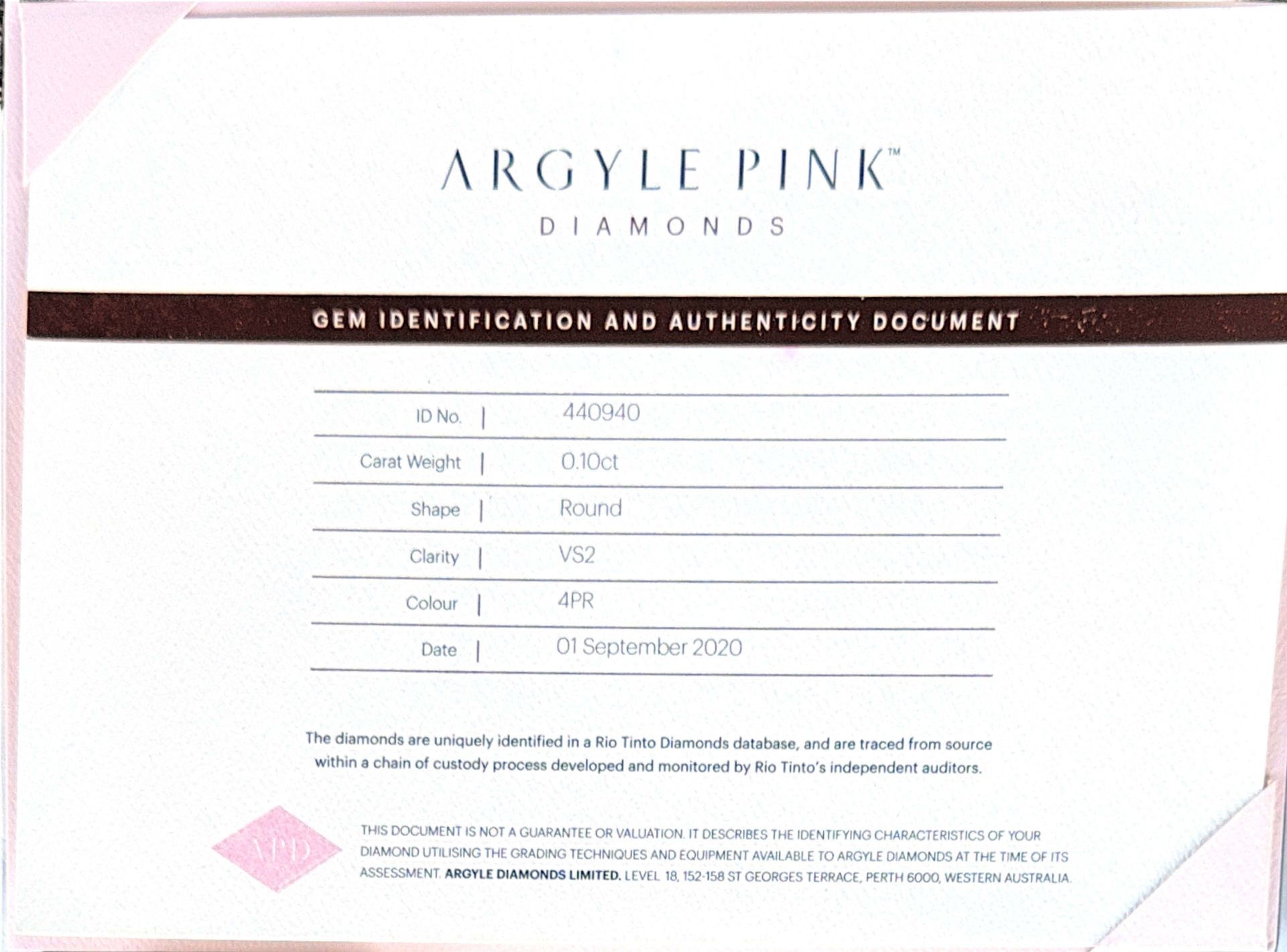 CERTIFIED ARGYLE Round Diamond 0.10ct 4PR VS2