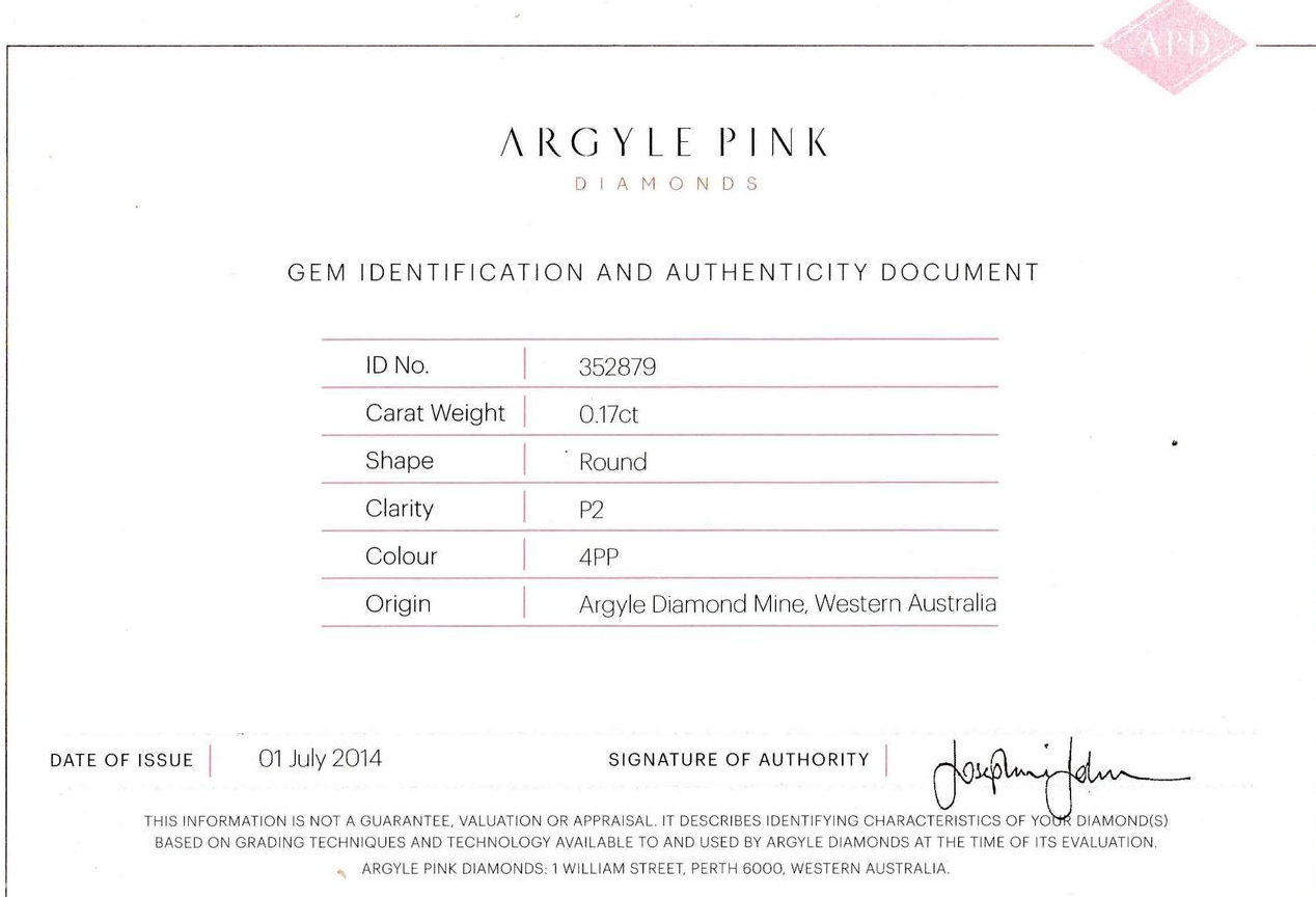 CERTIFIED ARGYLE Round Diamond 0.17ct 4PP P2