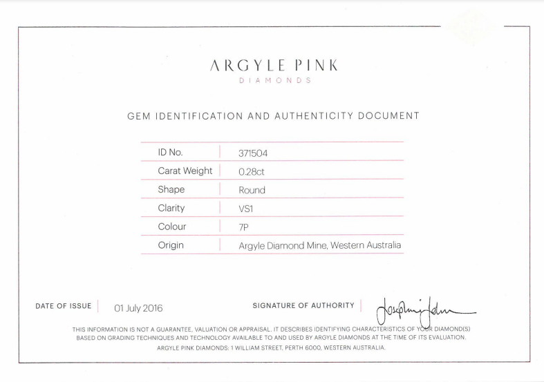 CERTIFIED ARGYLE Round Diamond 0.28ct 7P VS1