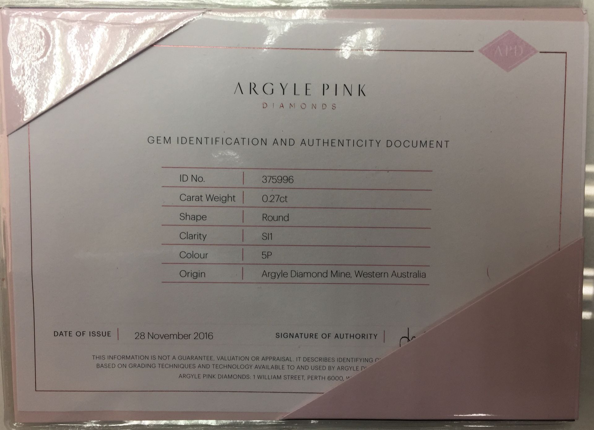 CERTIFIED ARGYLE Round Diamond 0.27ct 5P SI1