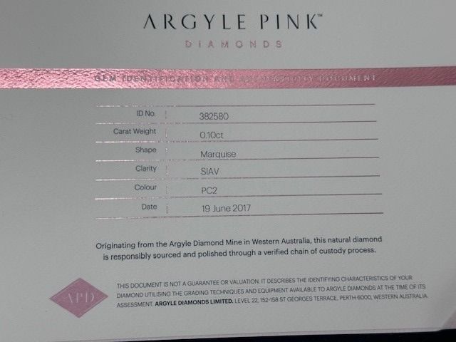 CERTIFIED ARGYLE Marquise Diamond 0.10ct PC2 SIAV