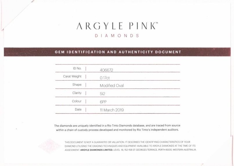 CERTIFIED ARGYLE Oval Diamond 0.17CT 6PP SI1