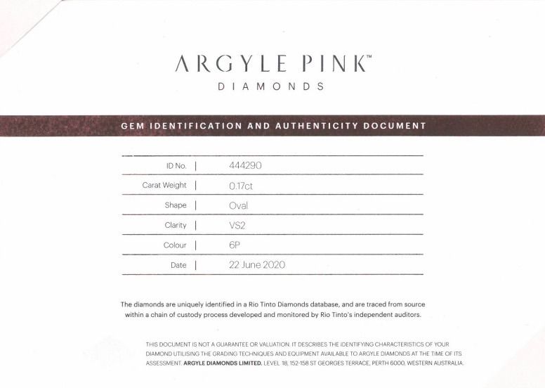 CERTIFIED ARGYLE Oval Diamond 0.17CT 6P VS1