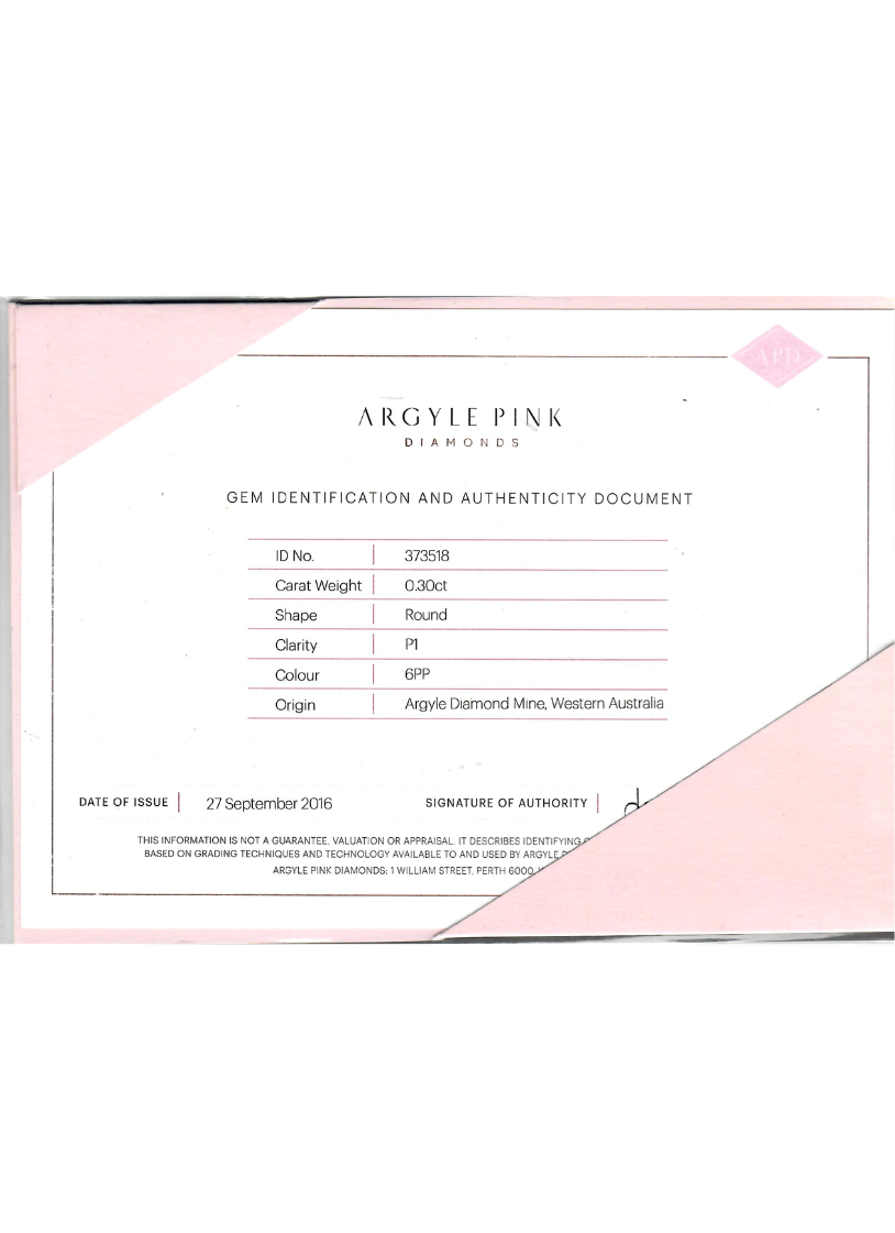 CERTIFIED ARGYLE Round Diamond 0.30ct 6PP P1