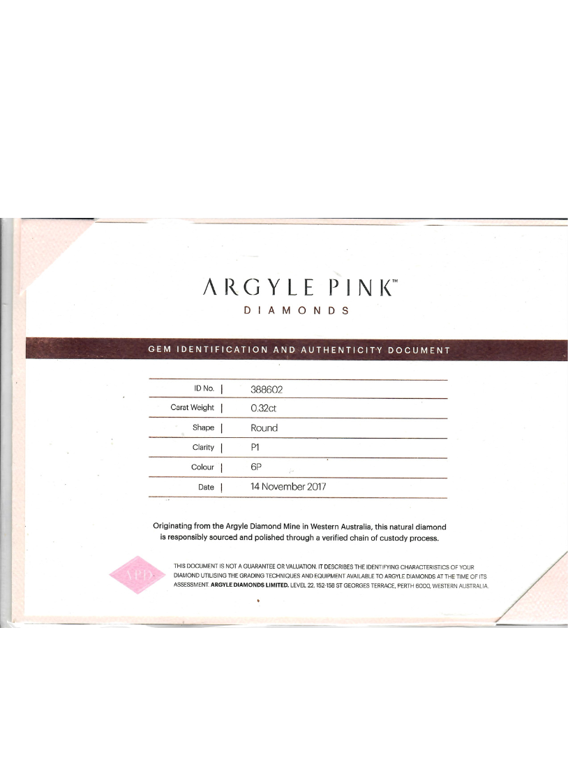 CERTIFIED ARGYLE Round Diamond 0.32ct 6P P1