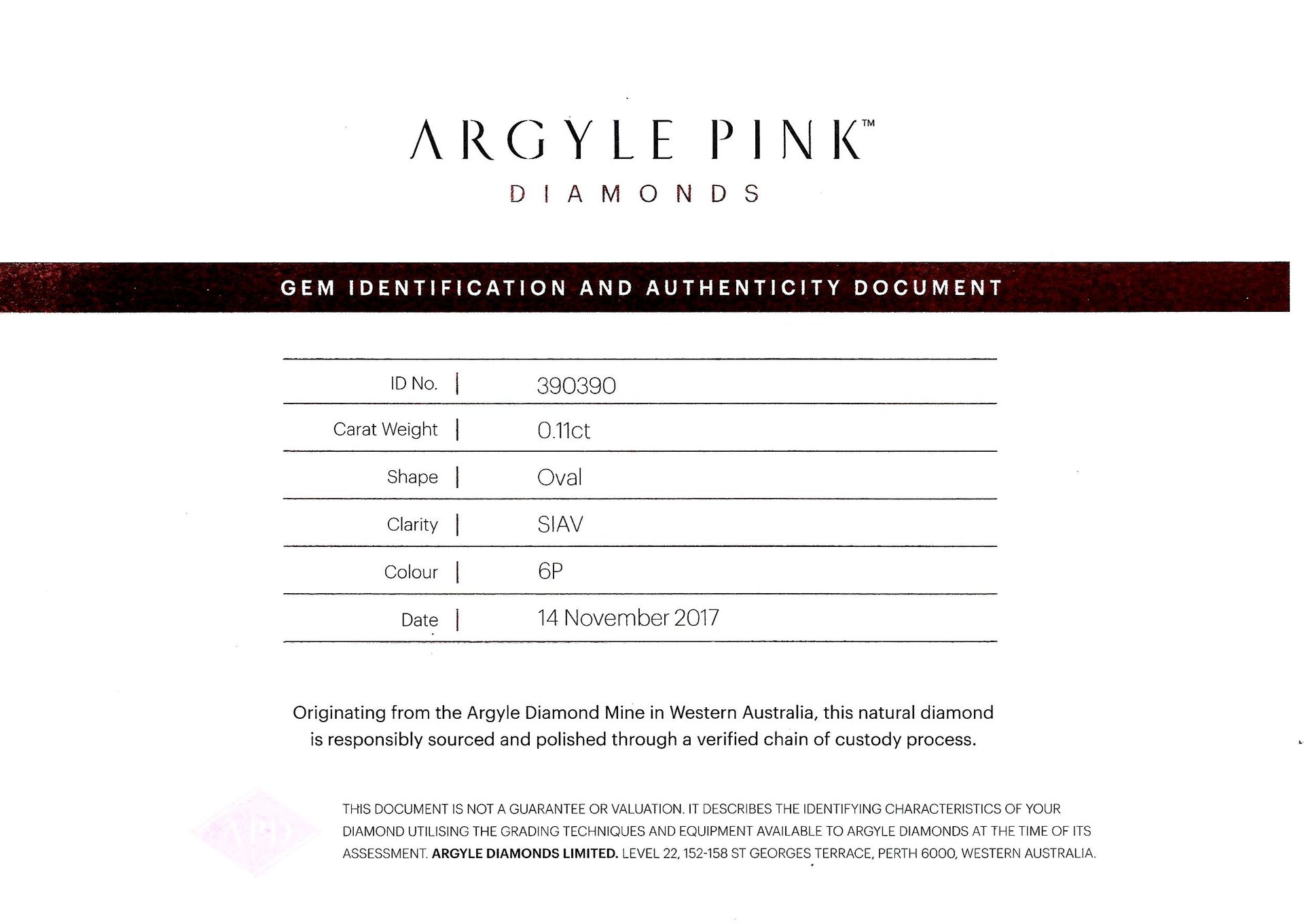 CERTIFIED ARGYLE Oval Diamond 0.11ct 6P SIAV