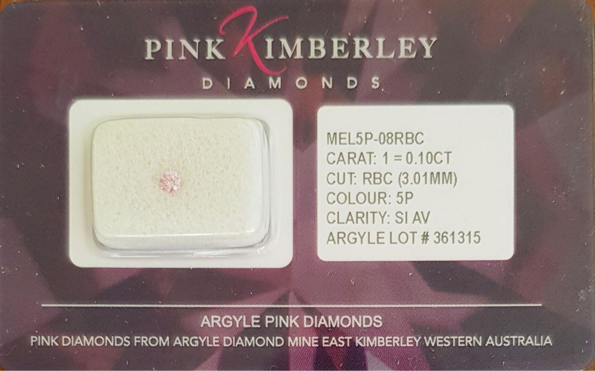 ORIGIN ARGYLE Round Diamond 0.10ct 5P SIAV-Lot: 361315