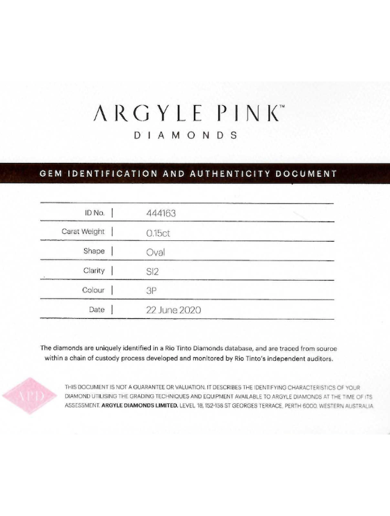 CERTIFIED ARGYLE Oval Diamond 0.15ct 3P SI2