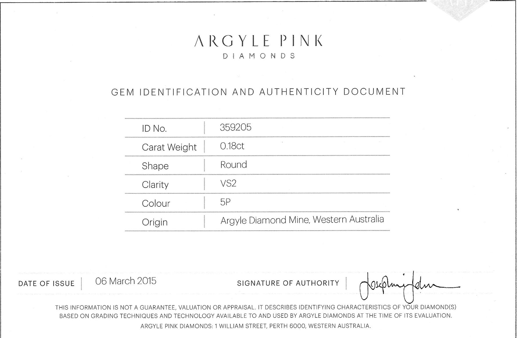 CERTIFIED ARGYLE Round Diamond 0.18ct 5P VS2