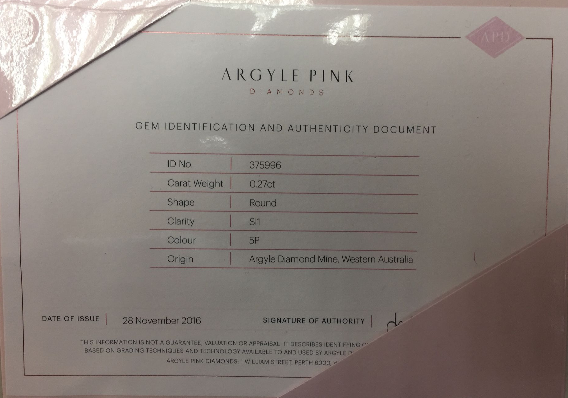 CERTIFIED ARGYLE Round Diamond 0.27ct 5P SI1