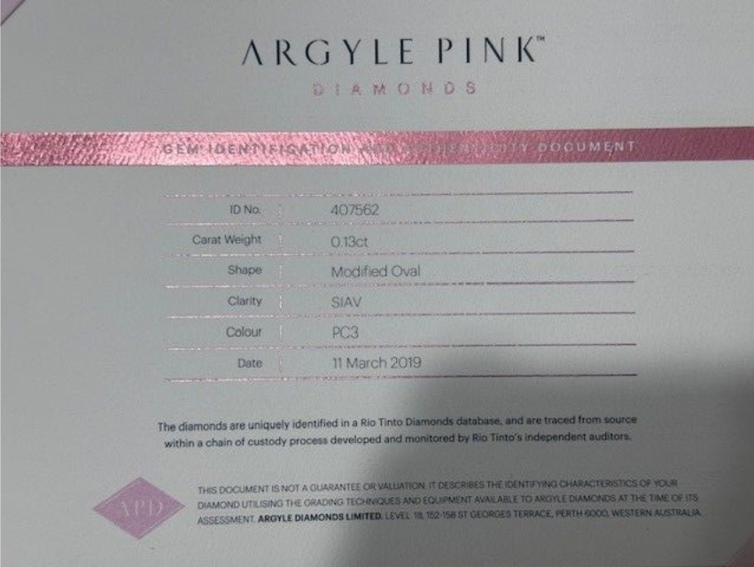 CERTIFIED ARGYLE Oval Diamond 0.13ct PC3 SIAV Collector's Edition