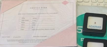 CERTIFIED ARGYLE Pear Diamond 0.25ct 5P VVS2