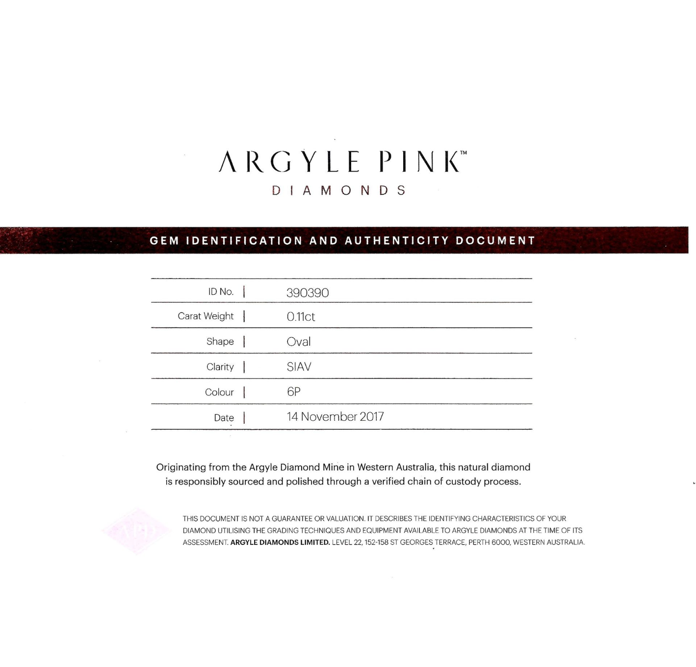 CERTIFIED ARGYLE Oval Diamond 0.11ct 6P SIAV