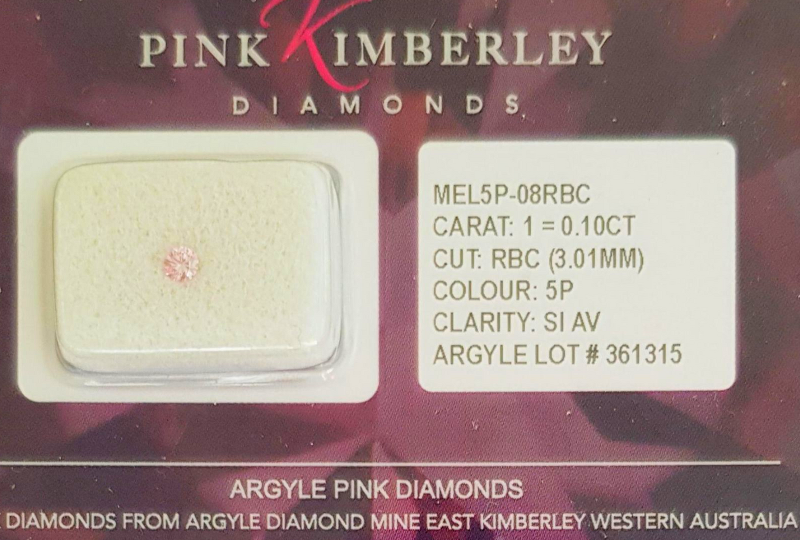 ORIGIN ARGYLE Round Diamond 0.10ct 5P SIAV