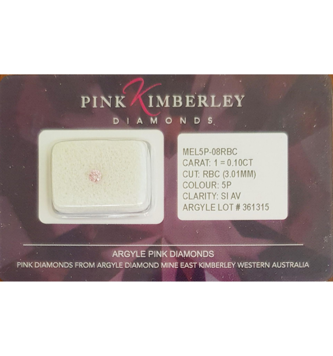 ORIGIN ARGYLE Round Diamond 0.10ct 5P SIAV-Lot: 361315