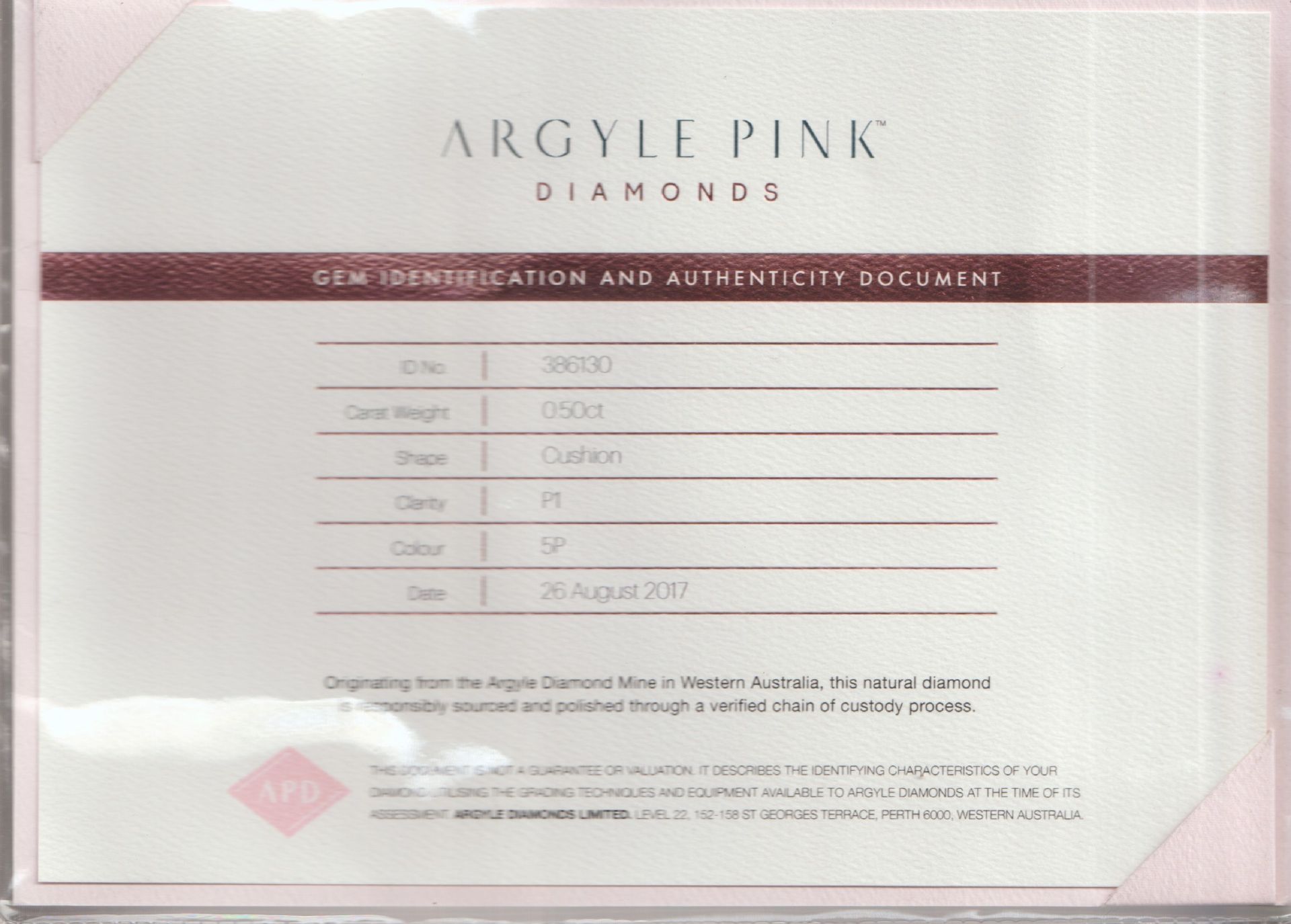 CERTIFIED ARGYLE Cushion Diamond 0.50ct 5P SI2