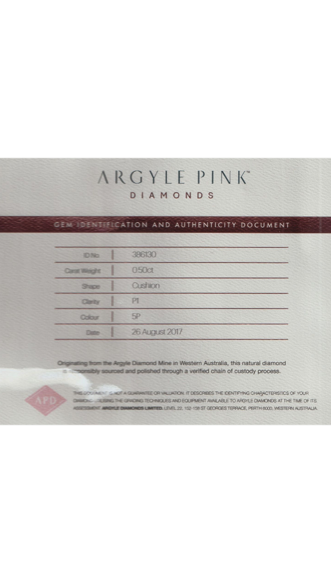 CERTIFIED ARGYLE Cushion Diamond 0.50ct 5P SI2