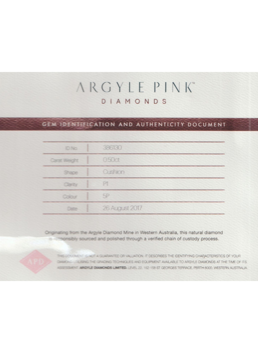 CERTIFIED ARGYLE Cushion Diamond 0.50ct 5P SI2