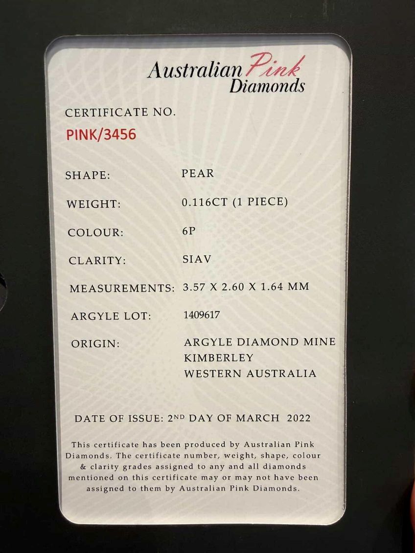 ORIGIN ARGYLE Pear Diamond 0.11ct 6P SIAV