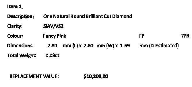 CERTIFIED ARGYLE Round Diamond 0.08ct 7PR SIAV