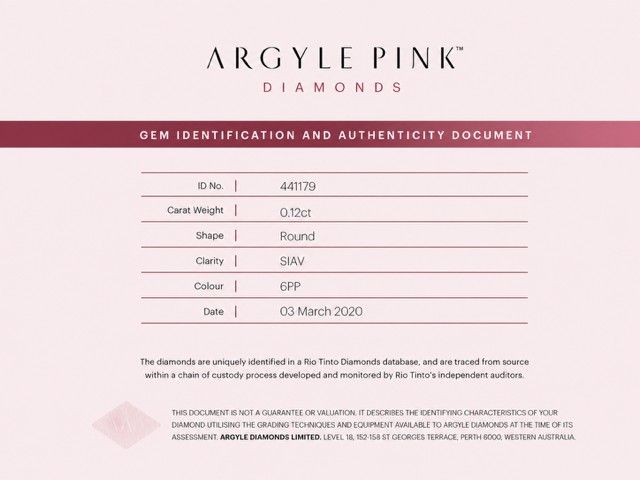CERTIFIED ARGYLE Round Diamond 0.12ct 6PP SIAV