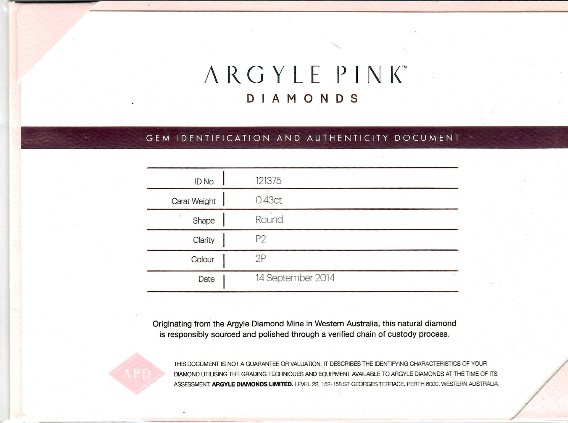 CERTIFIED ARGYLE Round Diamond 0.43ct 2P P2