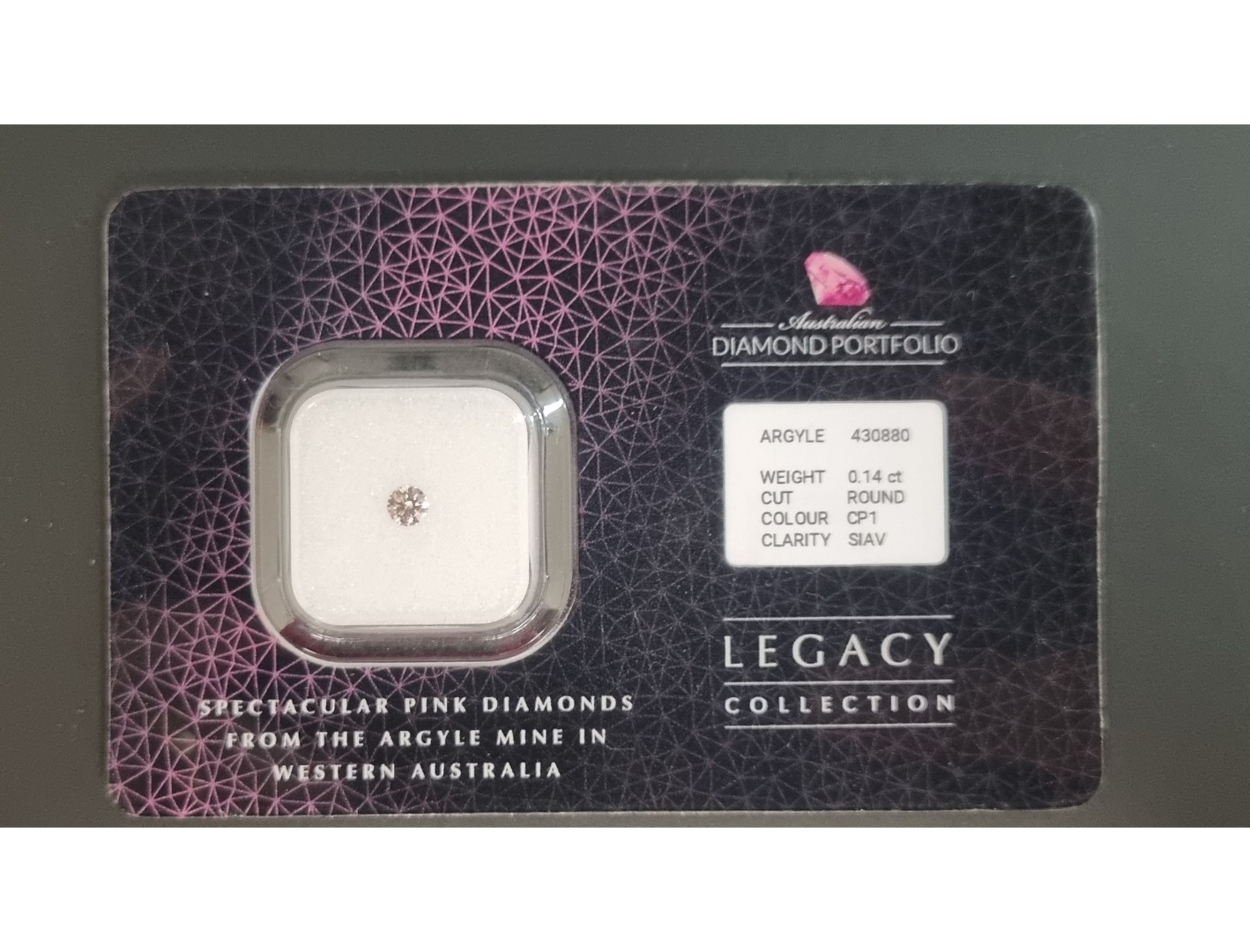 CERTIFIED ARGYLE Round Diamond 0.14ct CP1 SIAV