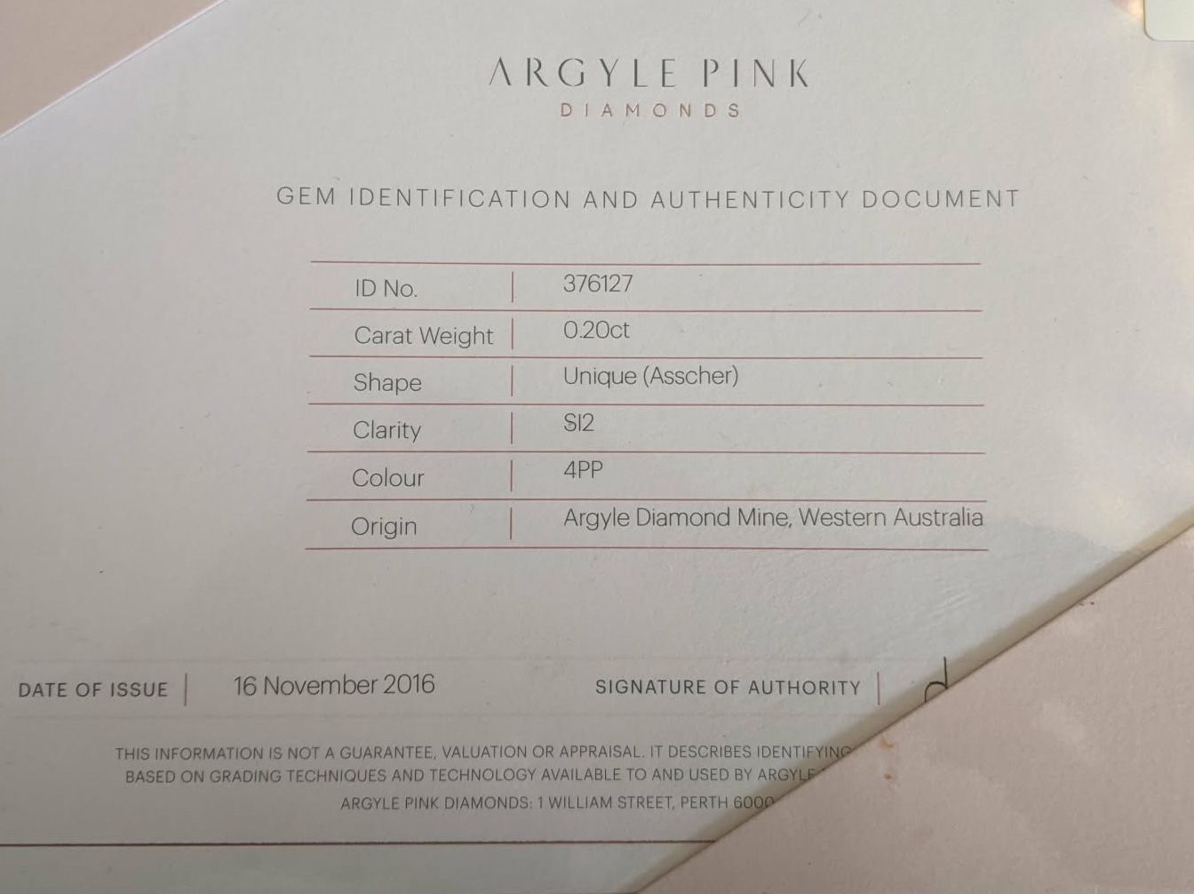 CERTIFIED ARGYLE Asscher Diamond 0.20ct 4PP SI2