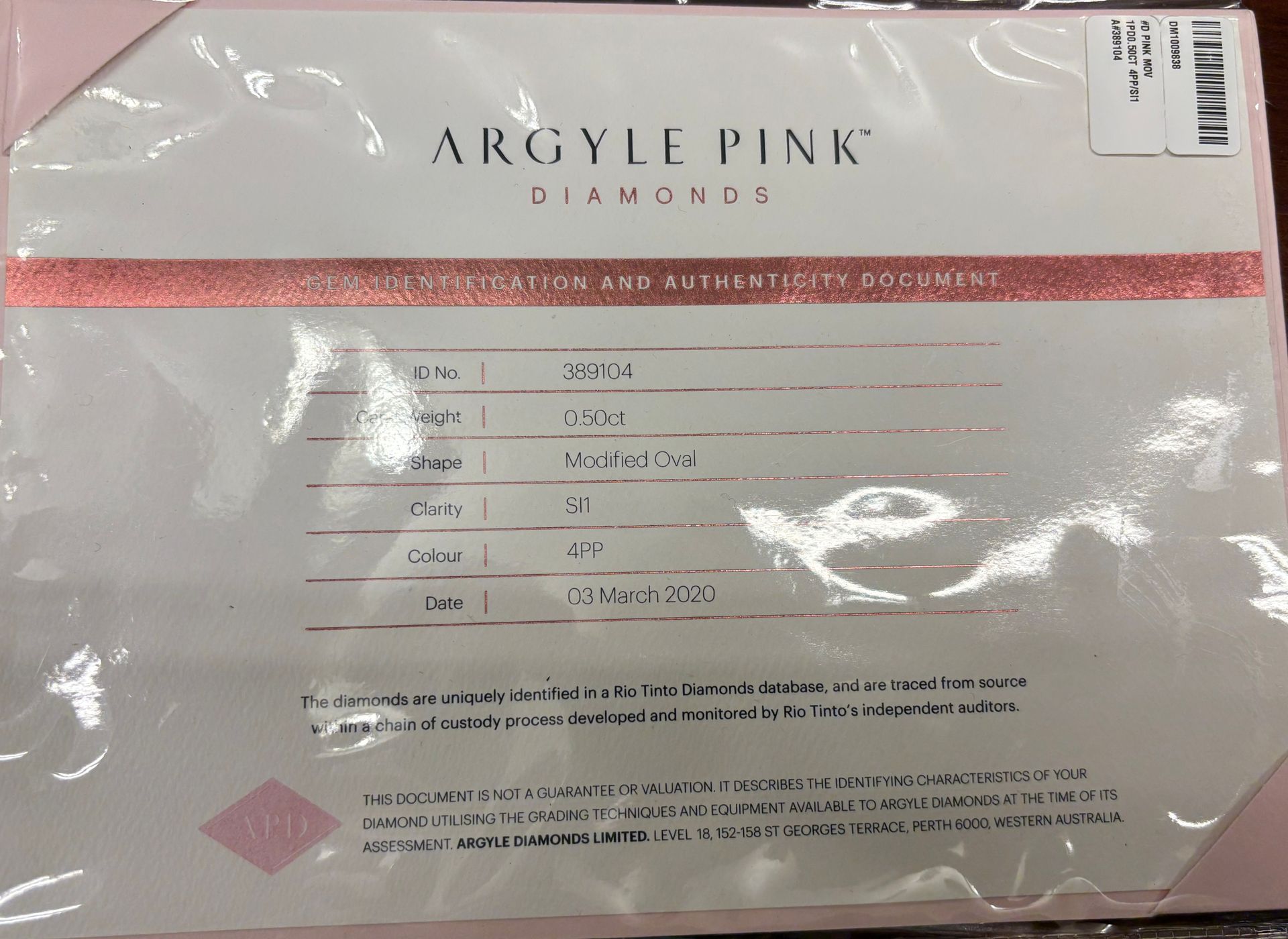 CERTIFIED ARGYLE Oval Diamond 0.50ct 4PP SI1/VS2