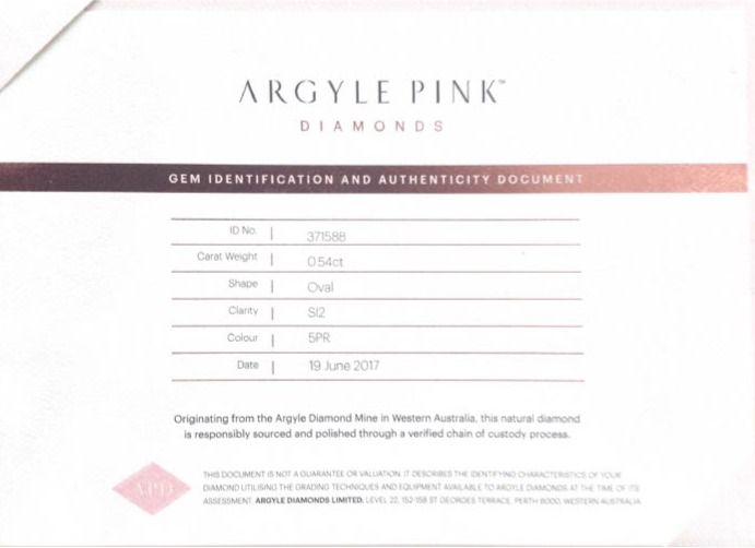 ARGYLE CERTIFIED MINI TENDER Oval Diamond 0.54ct 5PR SI2
