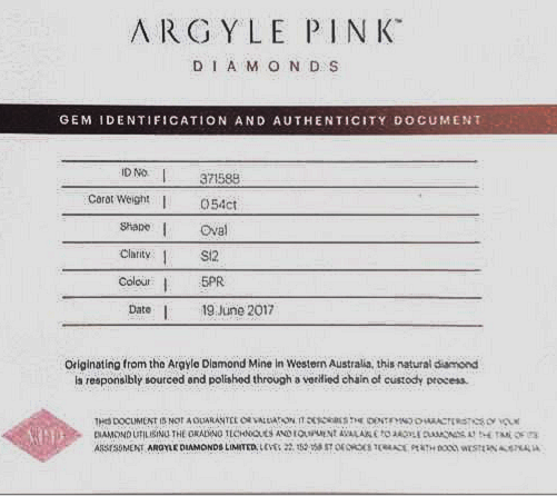 ARGYLE CERTIFIED MINI TENDER Oval Diamond 0.54ct 5PR SI2
