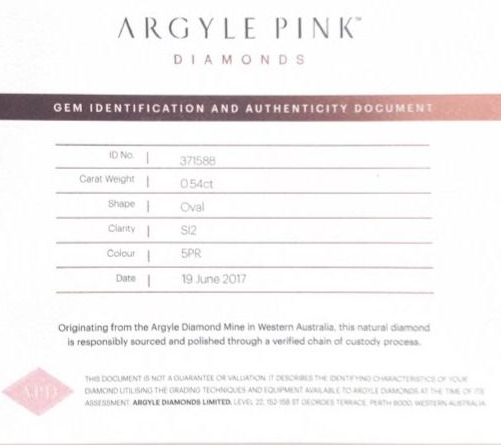 ARGYLE CERTIFIED MINI TENDER Oval Diamond 0.54ct 5PR SI2