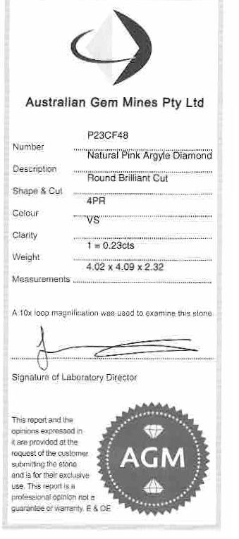 ORIGIN ARGYLE Round Diamond 0.23ct 4PR VS