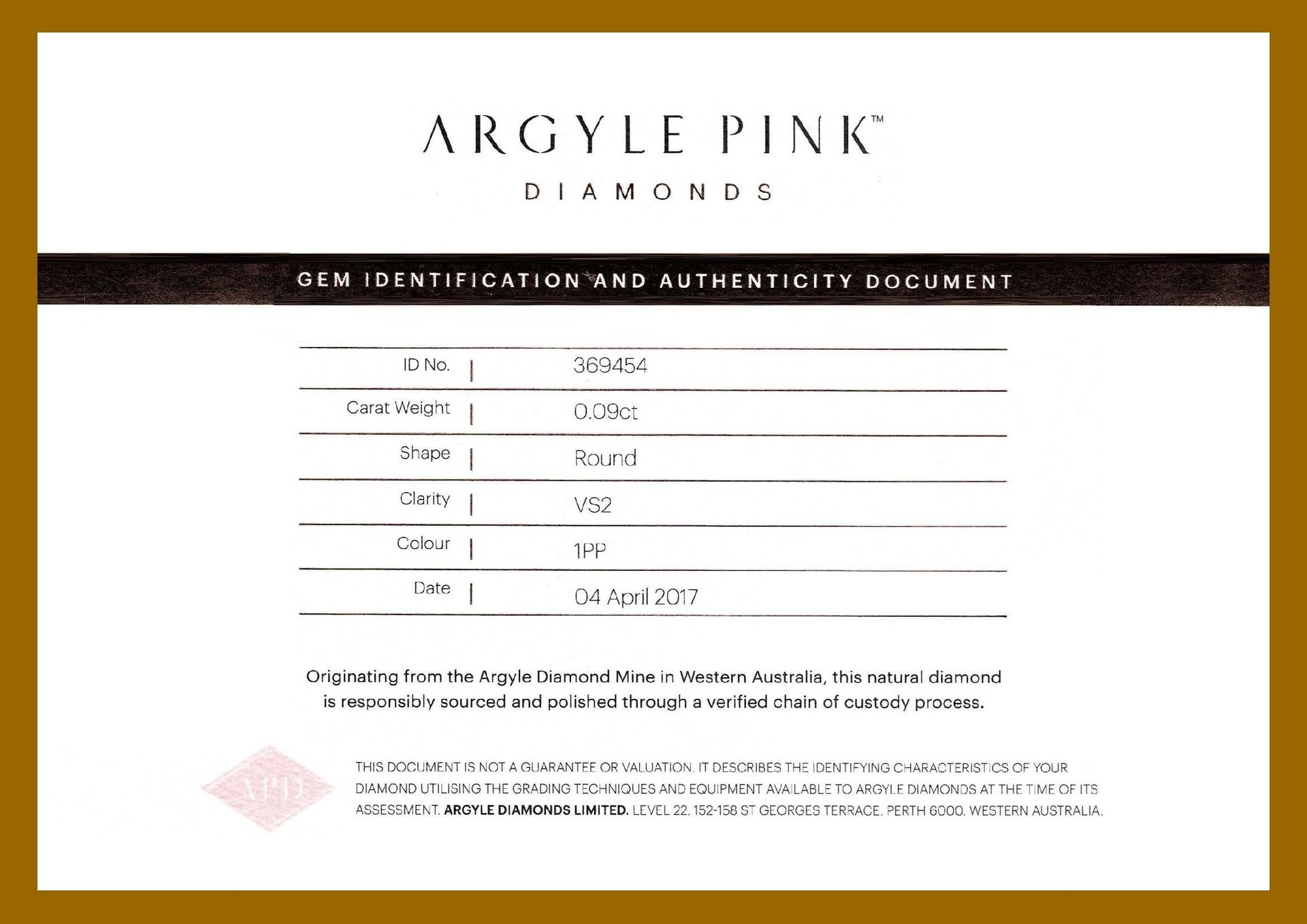 CERTIFIED ARGYLE Round Diamond 0.09CT 1PP VS2