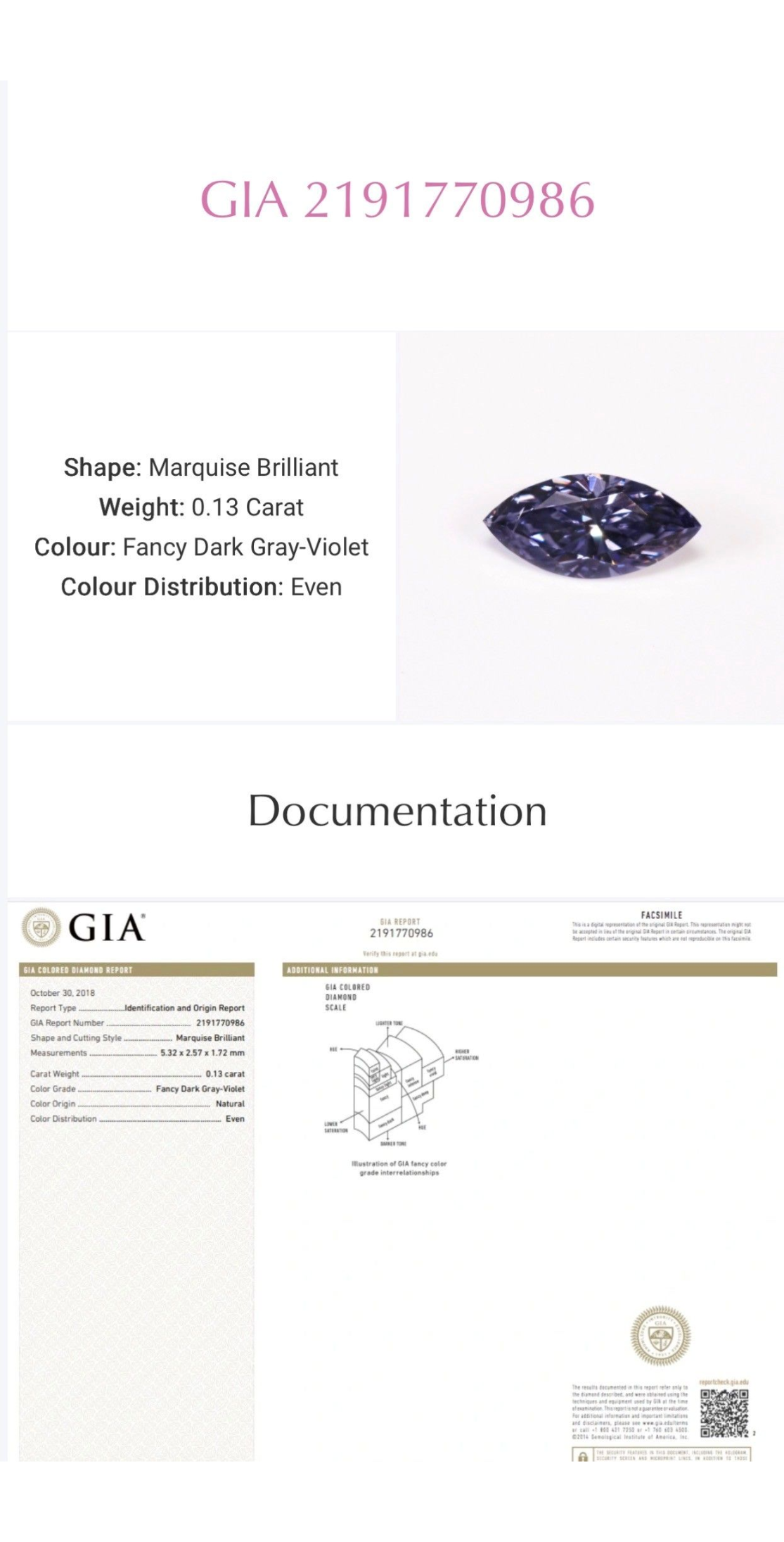 ORIGIN ARGYLE Marquise Diamond 0.13ct Blue SI