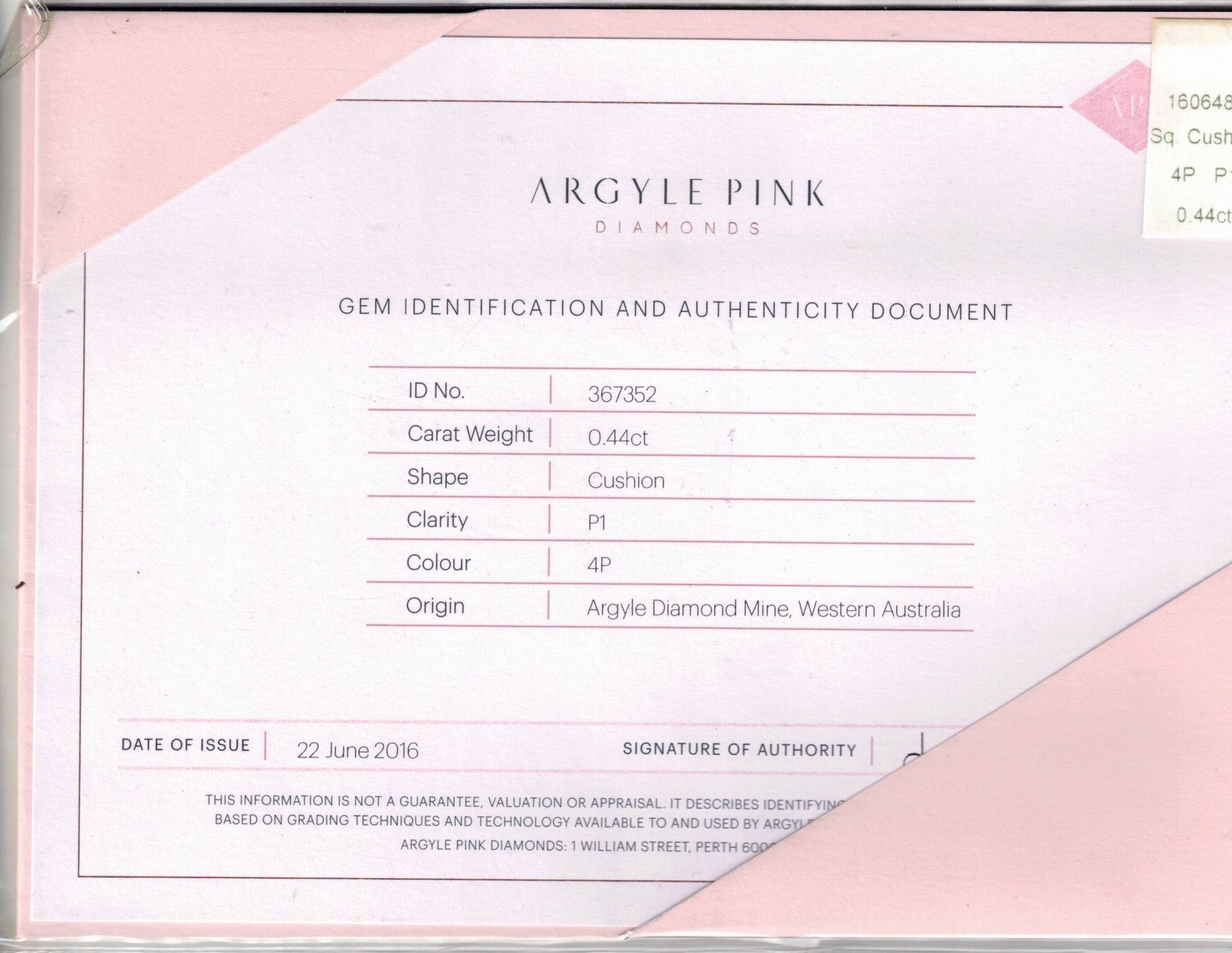 CERTIFIED ARGYLE Cushion Diamond 0.44ct 4P P1