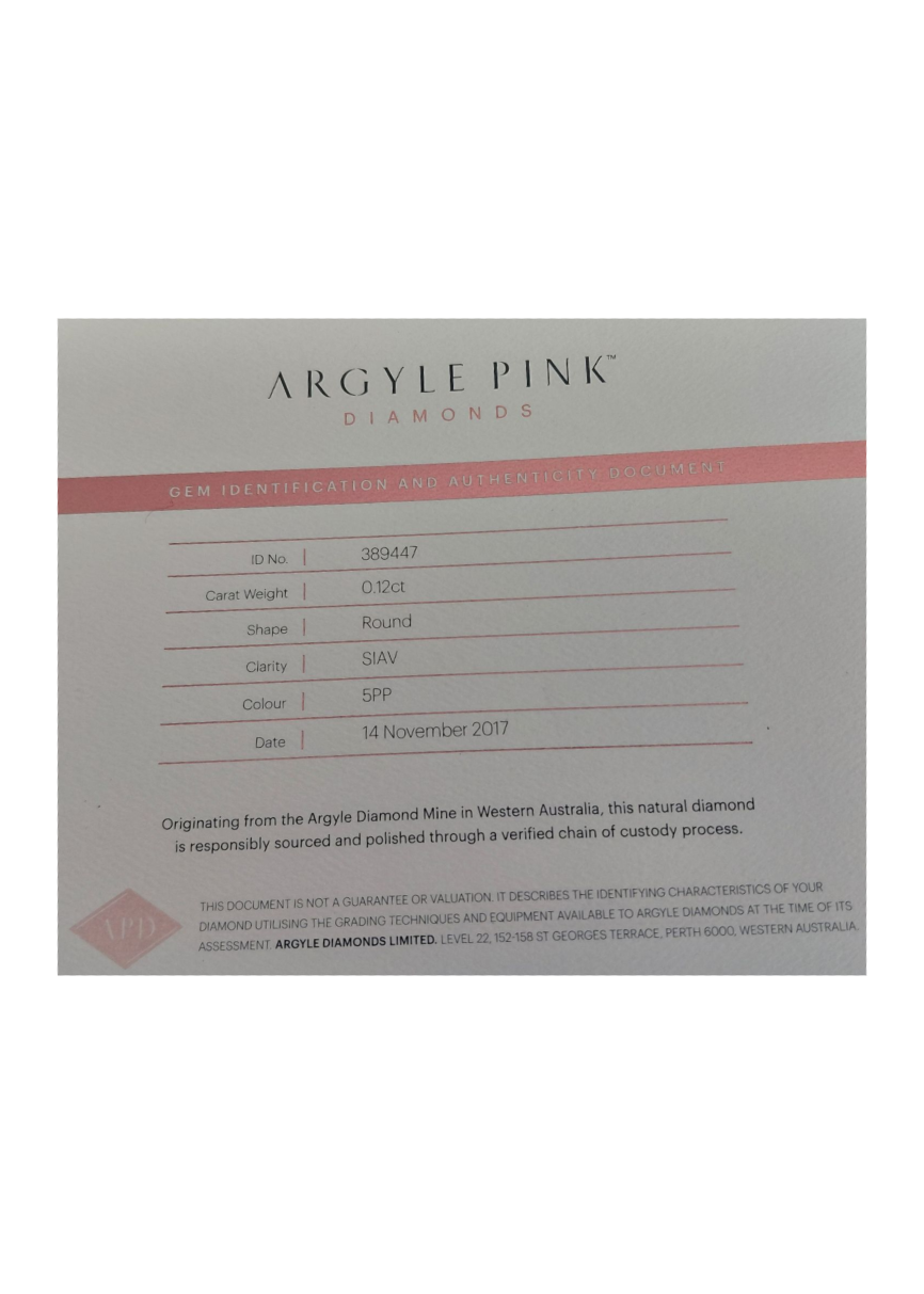 CERTIFIED ARGYLE Round Diamond 0.12ct 5PP SIAV