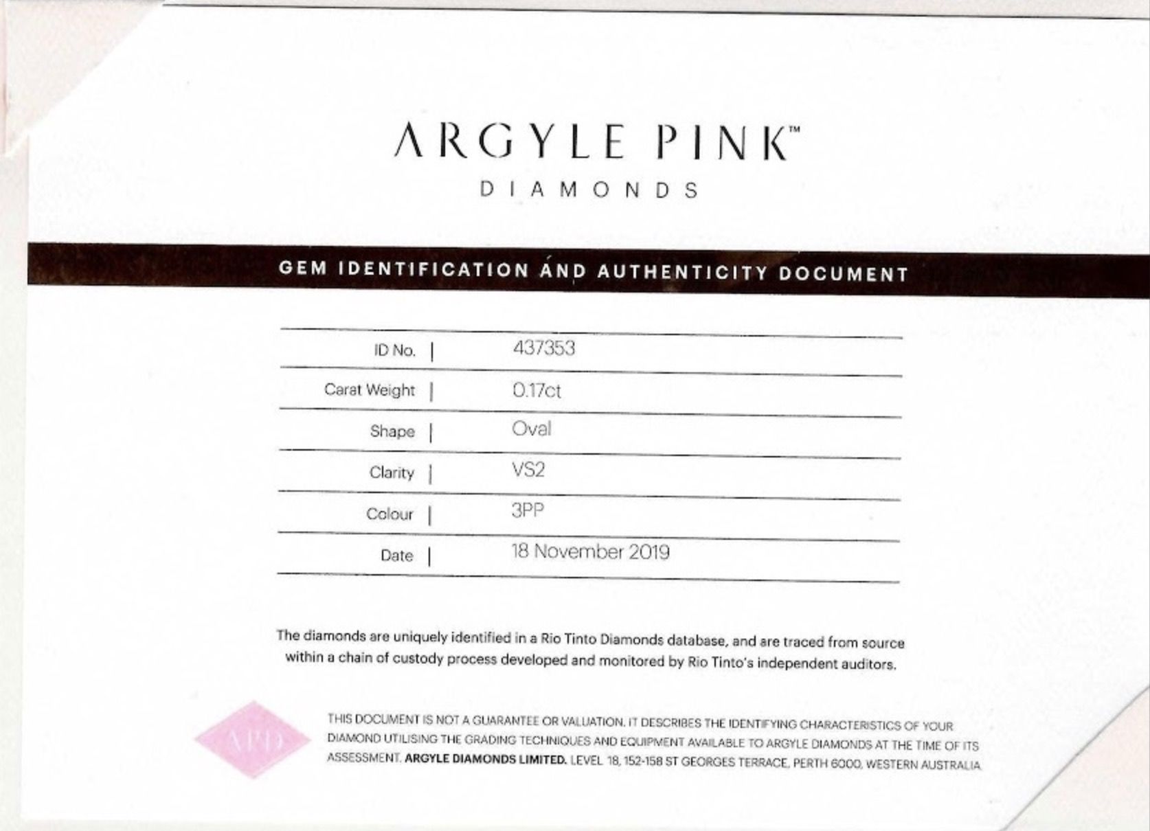 CERTIFIED ARGYLE Oval Diamond 0.17ct 3PP VS2/SI1