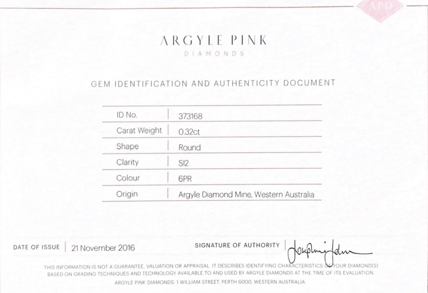 CERTIFIED ARGYLE Round Diamond 0.32ct 6PR SI2