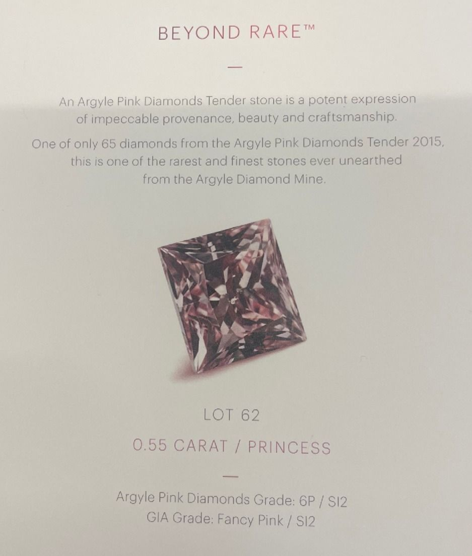 CERTIFIED ARGYLE Princess Diamond 0.55ct 6P SI2/SI1 TENDER DIAMOND