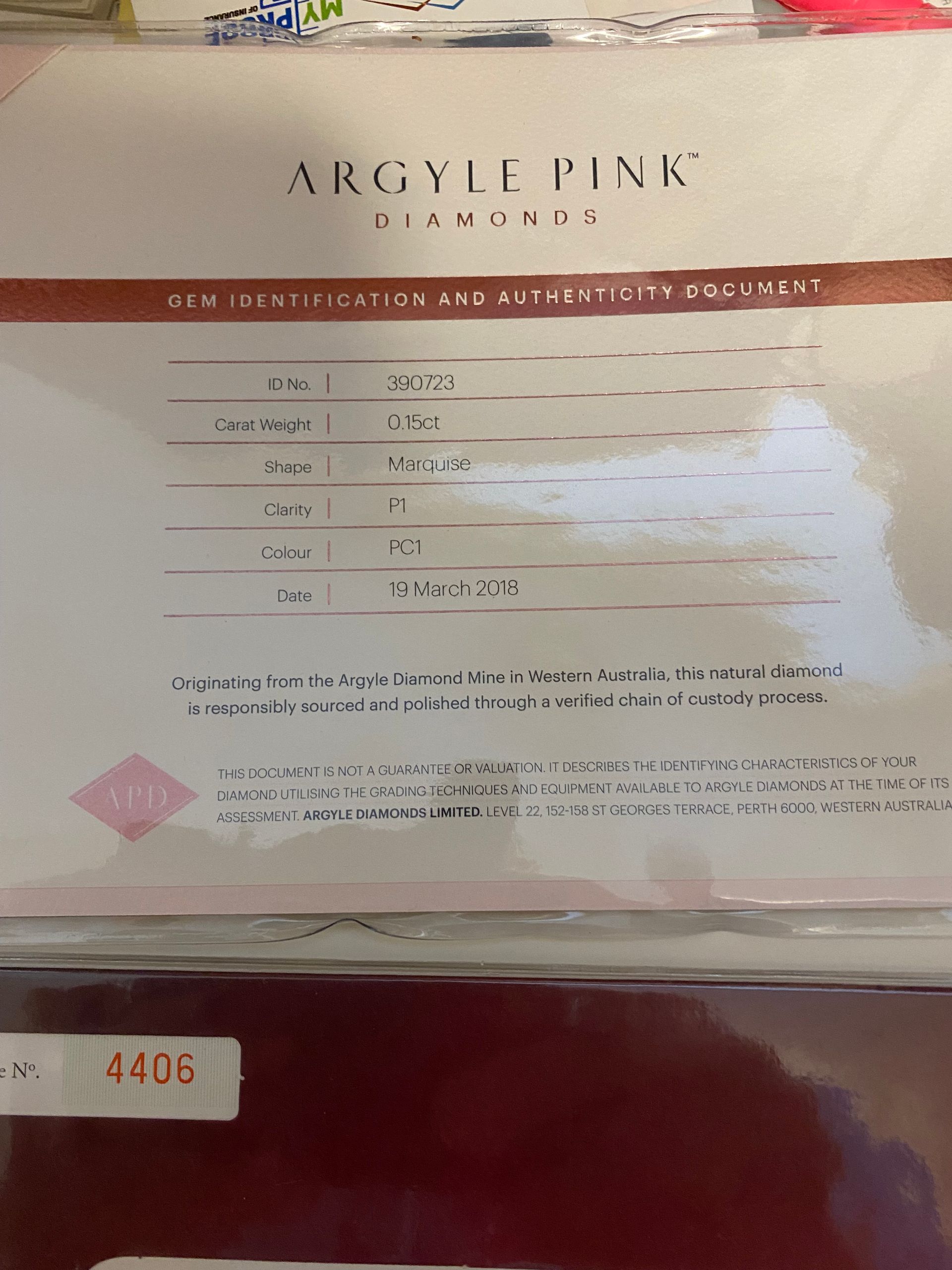 CERTIFIED ARGYLE Marquise Diamond 0.15ct PC1 P1