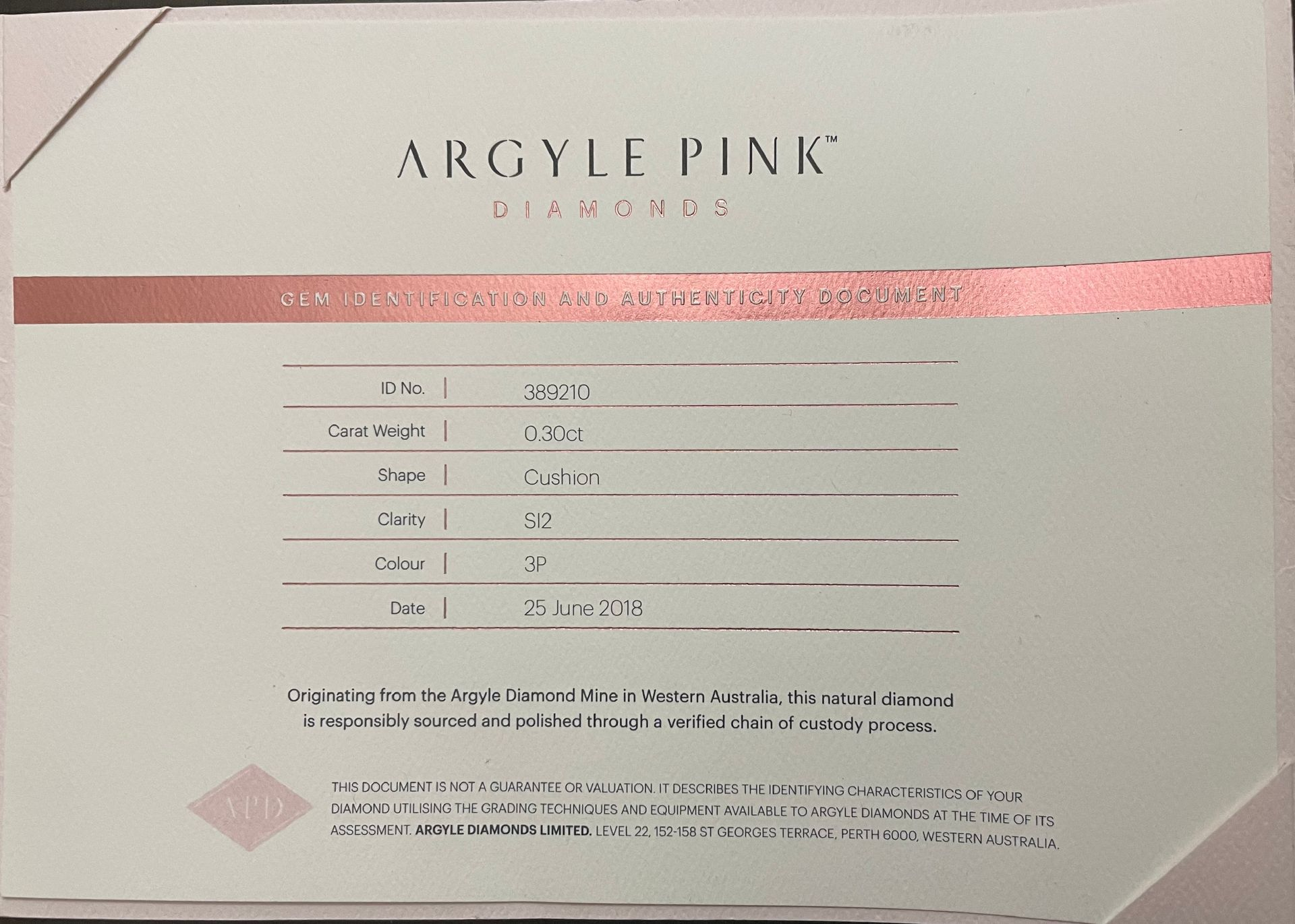 CERTIFIED ARGYLE Cushion Diamond 0.30ct 3P SI2